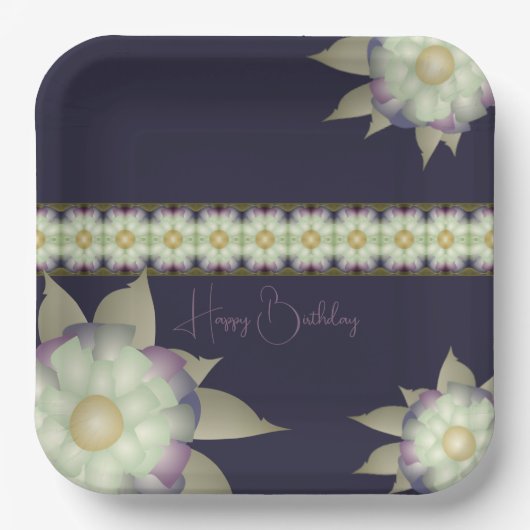 紫色（マウブ付き）、ティール（緑がかった色） ペーパープレート (正面)