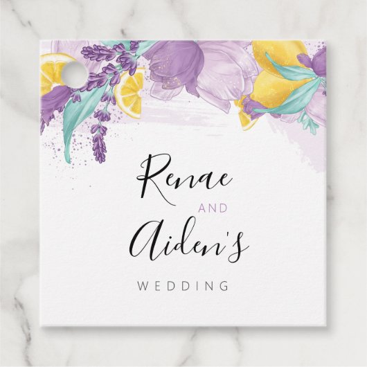 紫色、ラベンダー レモン 好み タグ、結婚前のお披露目パーティー フェイバータグ (正面)