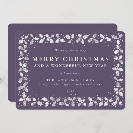 紫色 印刷 ハートの葉の境界 フラット 非写真 シーズンカード (正面/裏面)