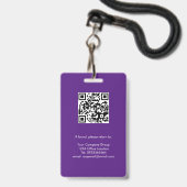 紫色、従業員の写真ID、QRコード付き、会社 バッジ (裏面(ネックストラップ付))