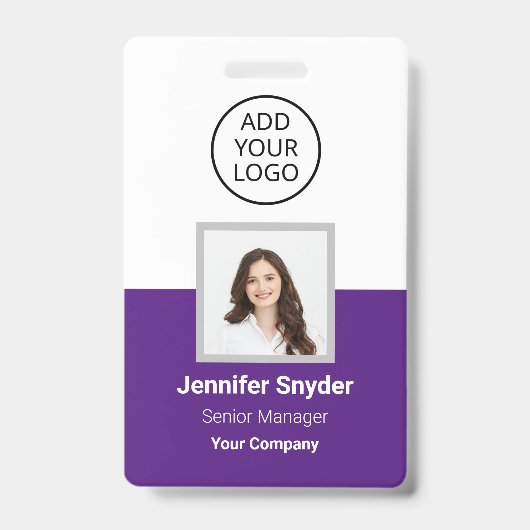 紫色、従業員の写真ID、QRコード付き、会社 バッジ (正面)