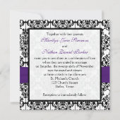 紫色、白く、および黒いダマスク織の正方形の招待II 招待状 (裏面)