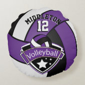 紫色、白及び黒バレーボールを個人化して下さい ラウンドクッション (裏面)