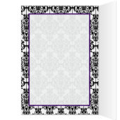 紫色、白黒ダマスク織のテーブルカード (内側 (左))