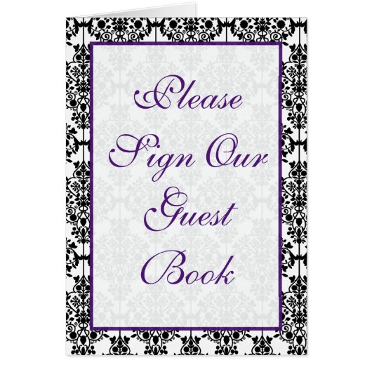紫色、白黒ダマスク織のテーブルカード (正面)