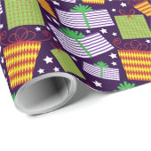 紫色、緑及び赤のレトロのギフトパターン ラッピングペーパー (ロールコーナー)