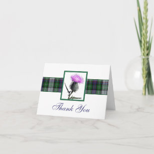 紫色、緑、白いタータンチェックのアザミのサンキューカード サンキューカード
