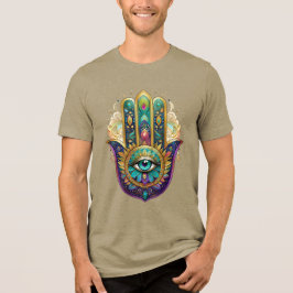 紫色 緑 金色 花びら ハムサ ターコイズ 第三の目 トライブレンドTシャツ