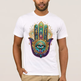紫色 緑 金色 花びら ハムサ ターコイズ 第三の目 Tシャツ