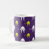 紫色、金ゴールドの黄色、白、アイスホッケー、シェブロン コーヒーマグカップ (正面左)