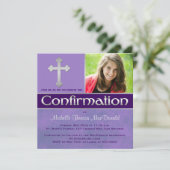 紫色、銀製の確認の写真の招待 招待状 (スタンド正面)