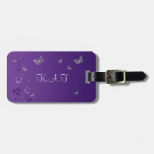 紫色、銀製の蝶花の荷物のラベル
