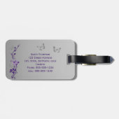 紫色、銀製の蝶花の荷物のラベル ラゲッジタグ (裏面横)