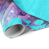 紫色、青い、およびティール(緑がかった色)の木製の板及びペンキの(ばちゃばちゃ)跳ねる ラッピングペーパー (ロールコーナー)