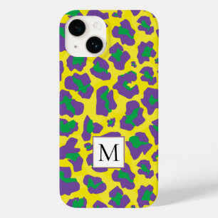 紫色、黄色ヒョウアニマルプリントとモノグラム Case-Mate iPhone 14ケース