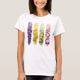 紫色 黄色 ピンク 緑色 の野の花 Tシャツ