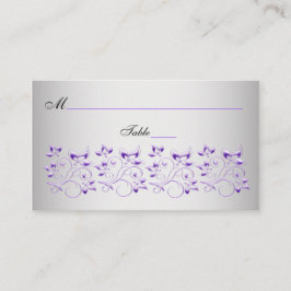 紫色、黒い、および銀製の花の座席表 プレイスカード