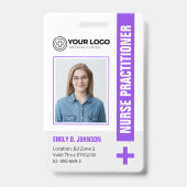 紫色NP看護師実務者 IDカード写真＆バーコード バッジ (表面)