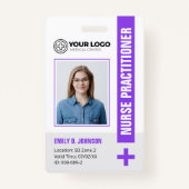 紫色NP看護師実務者 IDカード写真＆バーコード バッジ (正面)