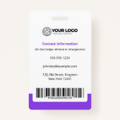 紫色NP看護師実務者 IDカード写真＆バーコード バッジ (裏面)