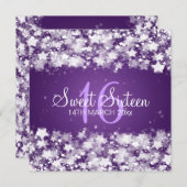 紫色Sweet sixteenのパーティーの眩ます星 招待状 (正面/裏面)