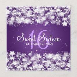 紫色Sweet sixteenのパーティーの眩ます星 招待状
