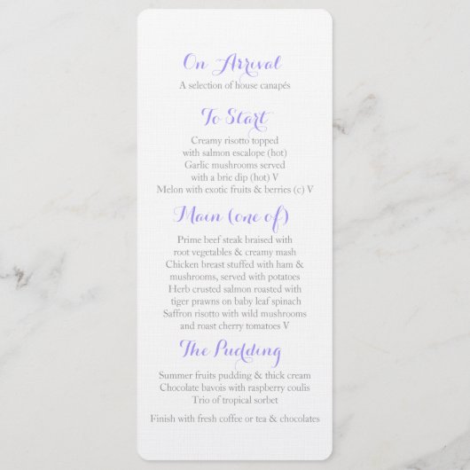 紫芋のクリパーアート結婚のディナーメニュー メニュー (裏面)