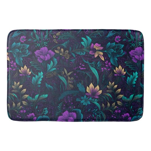 紫花とティール（緑がかった色）離れ バスマット (正面)