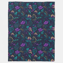 紫花とティール(緑がかった色)離れ フリースブランケット