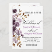 「紫花と金ゴールド葉除草の招待状」 招待状 (正面/裏面)