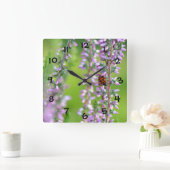 紫花のラディバード スクエア壁時計 (ホーム)