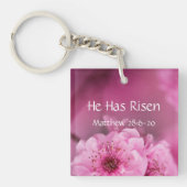 紫花の咲く聖句を詠んだ キーホルダー (正面)