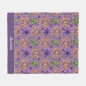 紫花の花柄の名の大花 フリースブランケット (正面(横))