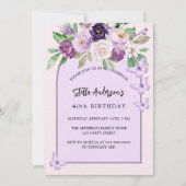 紫花の蝶は豪華な誕生日をアーチ 招待状 (正面)