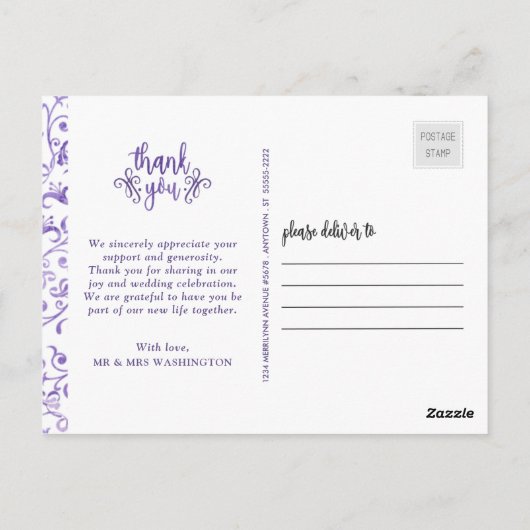 紫花エレガント咲き結婚お礼 ポストカード (裏面)