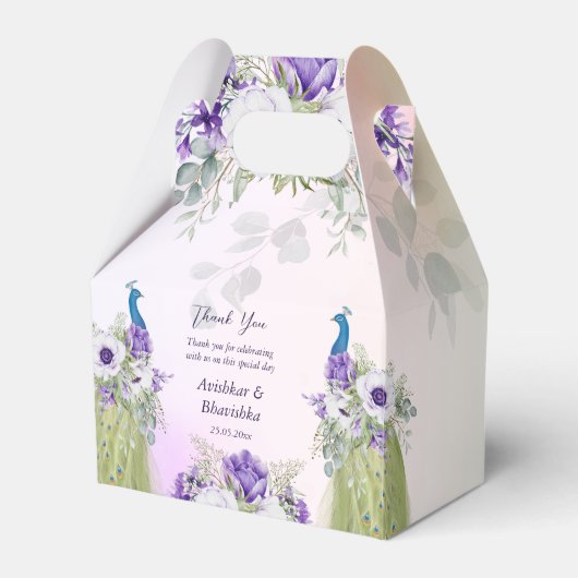 紫花クジャク結婚式の引き出物贈り物 フェイバーボックス (正面サイド)