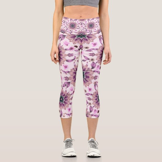 紫花柄 カプリレギンス (正面)