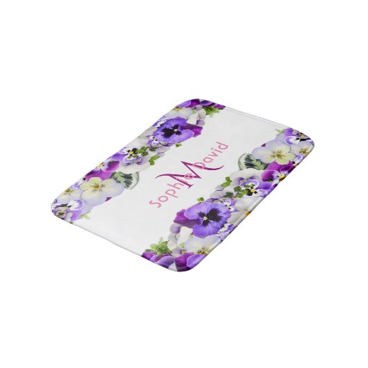 紫花模様白モノグラムエレガント バスマット (アングル)