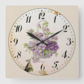 紫花籠 スクエア壁時計 (正面)