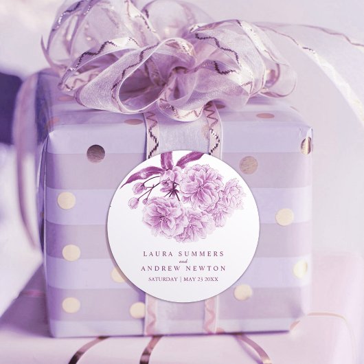 紫花結婚フローラ水彩画 ラウンドシール
