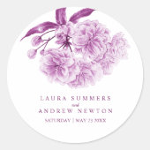 紫花結婚フローラ水彩画 ラウンドシール (正面)