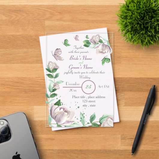 紫花葉根結婚蝶 アクリル招待状 (インサイチュ (招待状))