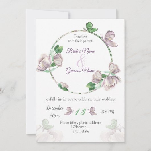 紫花葉根結婚蝶 招待状 (正面)