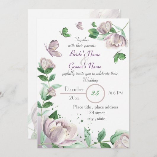 紫花葉根結婚蝶 招待状 (正面/裏面)