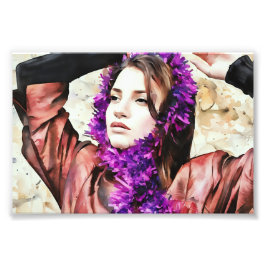 紫芸術的スカーフ付き女性のポートレート フォトプリント           