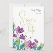 紫芸術的ターコイズワイルドフラワーウォータカラー セーブザデート (正面)