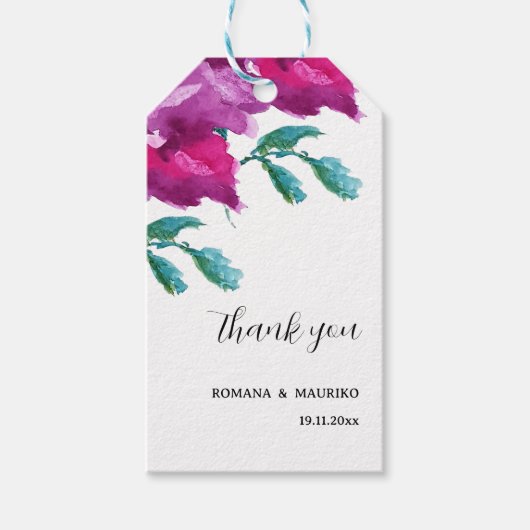 紫芸術的バラ水彩手色彩の鮮やか型 ギフトタグ (正面)