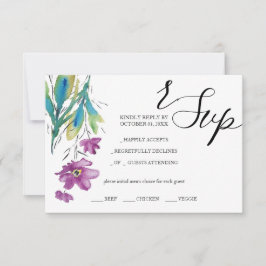 紫芸術的ワイルドフラワー水彩手色彩の鮮やか形 出欠カード