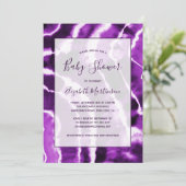 紫芸術的大理モダン石絞り染めベビーシャワー 招待状 (スタンド正面)