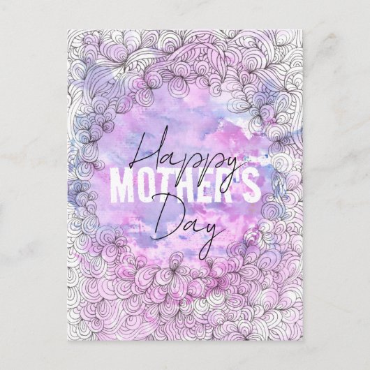 紫芸術的水彩黒墨母の日 ポストカード (正面)